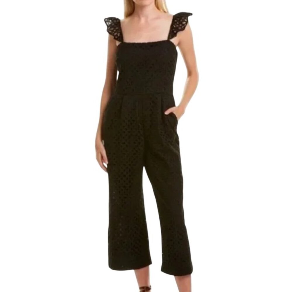 J Crew NWT Kasana Ruffle Eyelet Lace Jumpsuit Black Size 4 Tall